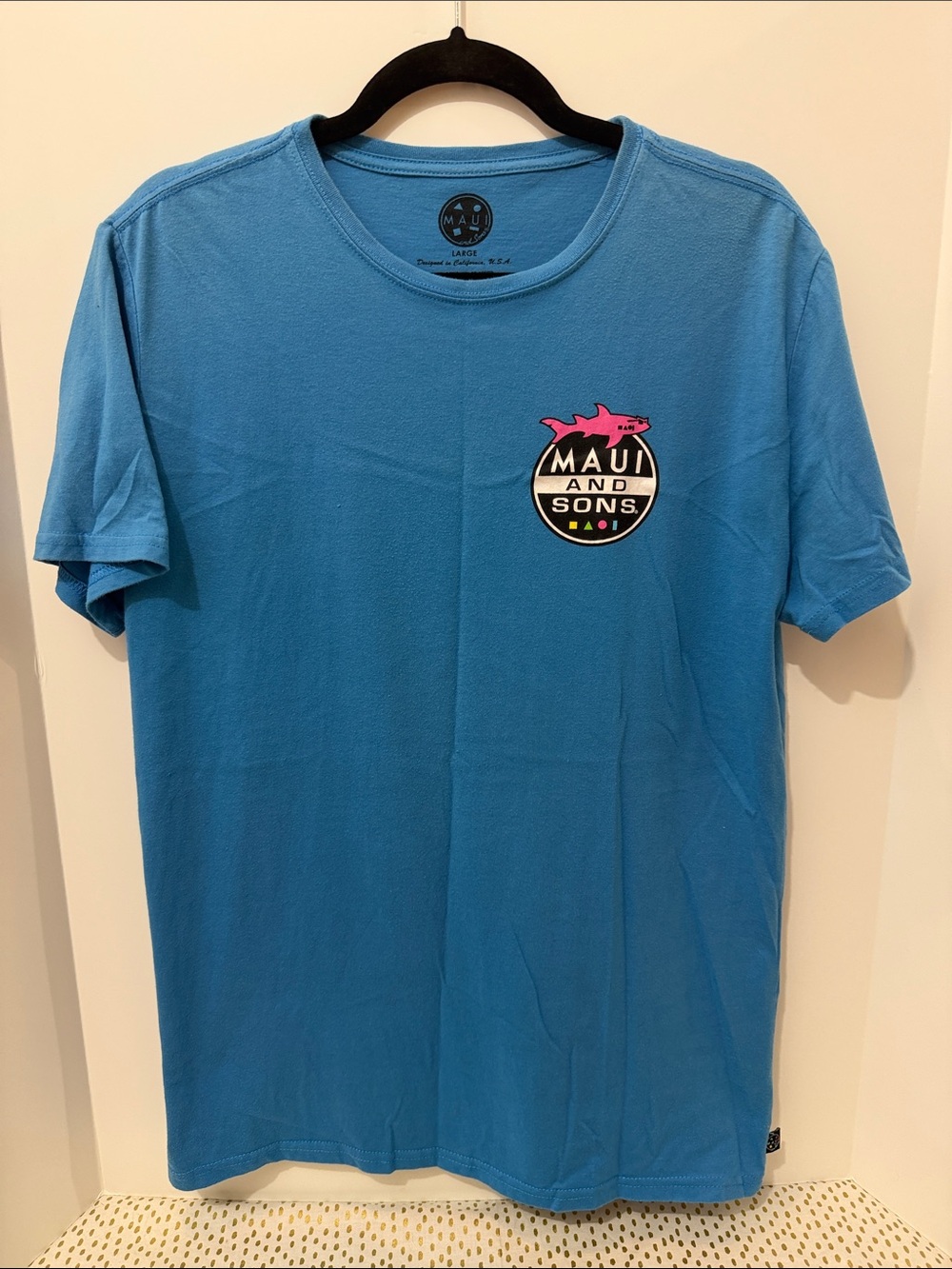 Maui and Sons Turquoise Short Sleeve Tee with Pink Logo